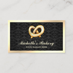 Black Damask Gold Pretzel Bakery Visitekaartje