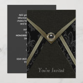 Black Damask Gold Trim Black Invitation Sjabloon Kaart (Voorkant / Achterkant)