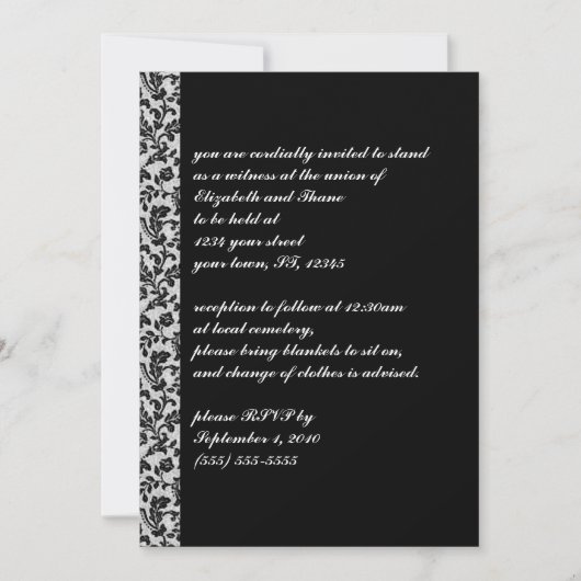 Black Damask Gothic Invitation Kaart (Voorkant)