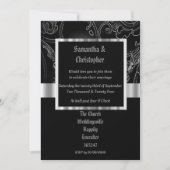 Black damask gothic wedding photo invitation (Devant)