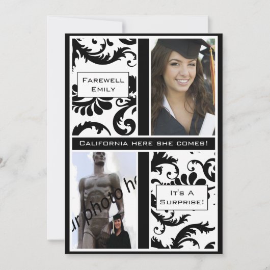 Black Damask Graduation Adieu Invitation (Devant)