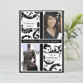 Black Damask Graduation Adieu Invitation (Debout devant)