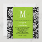 Black Damask Green Monogram Weddenschap Kaart (Voorkant)