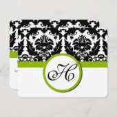 Black Damask Heart Swirl avec Apple Green RSVP (Devant / Derrière)