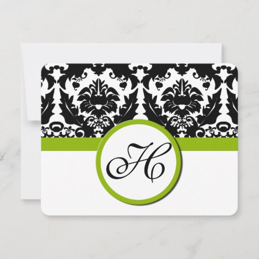 Black Damask Heart Swirl avec Apple Green RSVP (Devant)