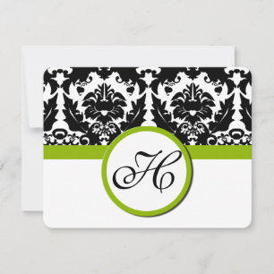 Black Damask Heart Swirl avec Apple Green RSVP