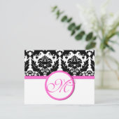 Black Damask Heart Swirl Bright Pink Trim RSVP (Staand voorkant)