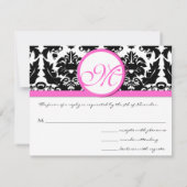 Black Damask Heart Swirl Bright Pink Trim RSVP (Achterkant)