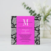 Black Damask Hot Pink Monogram Weddenschap Kaart (Staand voorkant)