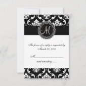 Black Damask Initiaal RSVP-kaarten voor Square Inv RSVP Kaartje (Achterkant)