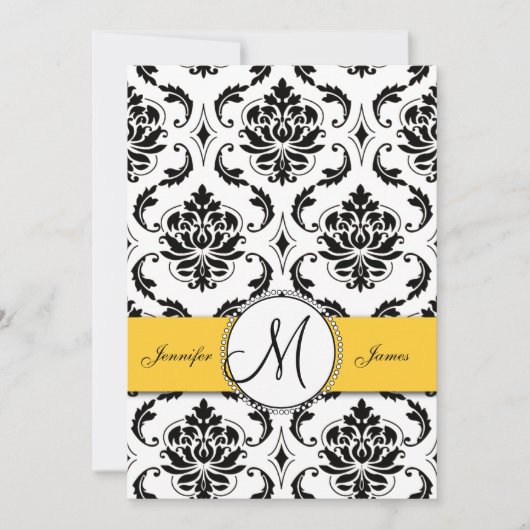 Black Damask Jaune Mariage 5 x 7 Invitation (Devant)