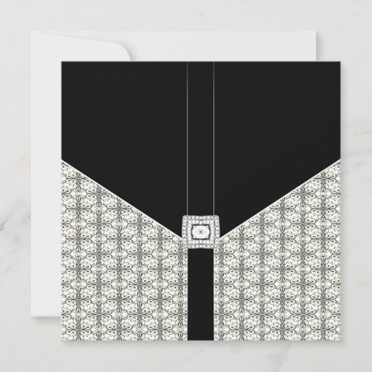 Black Damask Lace Diamond Wedding Invitations (Devant)