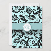 Black Damask Light Aqua Blue Wedding Invitation Kaart (Achterkant)