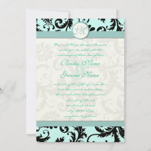 Black Damask Light Aqua Faire-part de mariage bleu