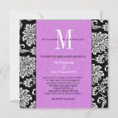 Black Damask Light Purple Monogramme Invitation (Devant)