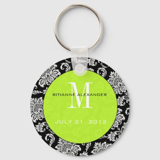 Black Damask Limoen Monogram Wedding Sleutelhanger (Voorkant)
