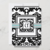Black Damask met Aqua Trim Wedding Invitation Kaart (Achterkant)