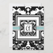 Black Damask met Aqua Trim Wedding Invitation Kaart (Achterkant)