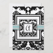 Black Damask met Aqua Trim Wedding Invitation Kaart (Achterkant)