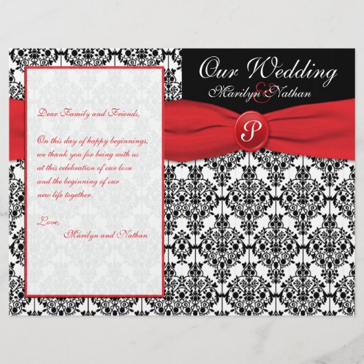 Black Damask met Poppy Red Wedding Program (Voorkant)