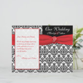 Black Damask met Poppy Red Wedding Program (Staand voorkant)