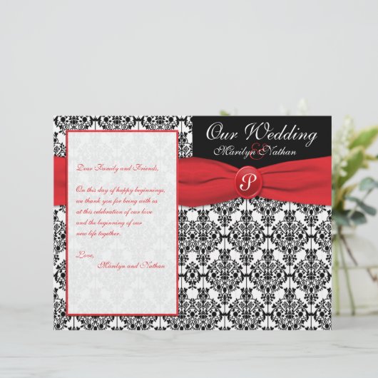 Black Damask met Poppy Red Wedding Program (Staand voorkant)