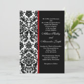 Black Damask met rood accent Wedding Invitation Kaart (Staand voorkant)