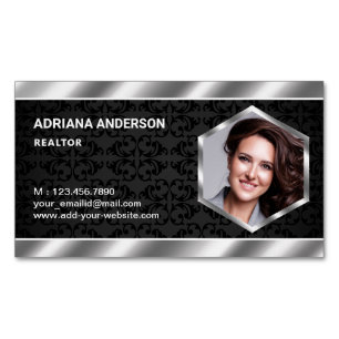 Black Damask Metallic Real Estate Photo Realtor Magnetisch Visitekaartje