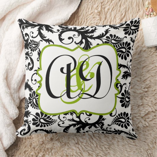 Black Damask Monogram Bride en Groom Pillow Kussen (Deken)