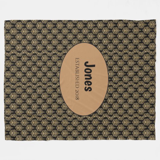 Black Damask Monogram Fleece Deken (Voorkant (Horizontaal))
