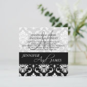 Black Damask Monogram Name Wedding Invitations Kaart (Staand voorkant)