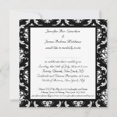 Black Damask Monogram Names Wedding Invitations Kaart (Achterkant)