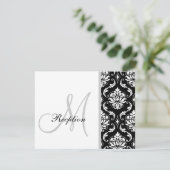 Black Damask Monogram Weddenschappen Informatiekaartje (Staand voorkant)