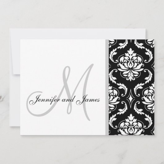 Black Damask Monogram Wedding Invitations Kaart (Voorkant)