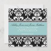 Black Damask Monogram Wedding Invitting Blue Kaart (Achterkant)