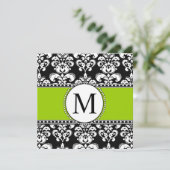 Black Damask Monogram Wedding Invitting Green Kaart (Staand voorkant)
