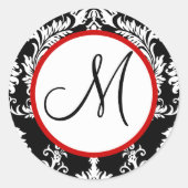 Black Damask Monogram Wedding Seal Ronde Sticker (Voorkant)