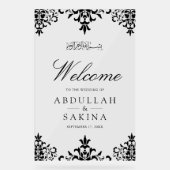 Black Damask Muslim Wedding Welcome Acryl Bord (Voorkant)