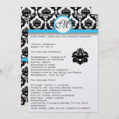 Black Damask on White Aqua Trim Wedding Program Programma (Voorkant / Achterkant)