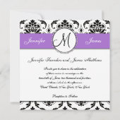 Black Damask Paars Wedding Invitation Kaart (Achterkant)