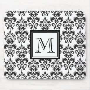 Black Damask Patroon 2 met Uw Monogram Muismat