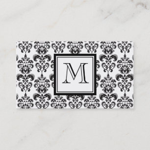 Black Damask Patroon 2 met Uw Monogram Visitekaartje