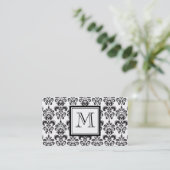 Black Damask Patroon 2 met Uw Monogram Visitekaartje (Staand voorkant)