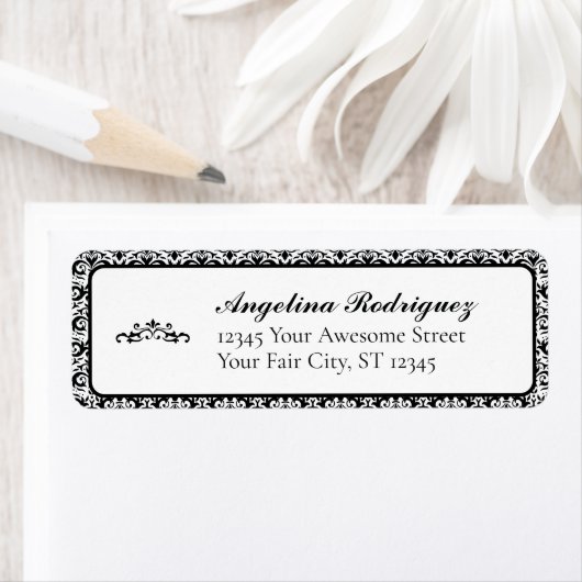 Black Damask Pattern Graduation Etiket (Insitu)