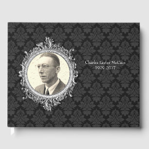 Black Damask Photo Funeral Guest Book Gastenboek
