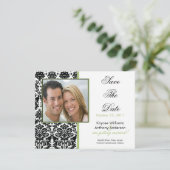 Black Damask Photo Save the Date Notice (Staand voorkant)