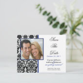 Black Damask Photo Save the Date Notice (Staand voorkant)