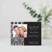 Black Damask Photo Save the Date Notice (Staand voorkant)