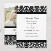 Black Damask Photo Wedding Save the Date Card (Voorkant / Achterkant)