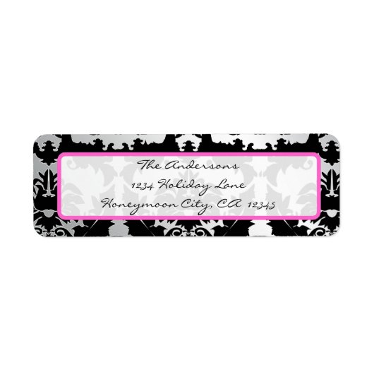 Black Damask Pink en SilverAddress Label (Voorkant)